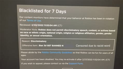 roblox ban for 7 days